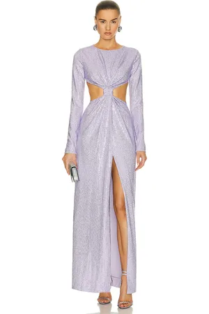 AREA Crystal Embellished Front Knot Gown in Lavender