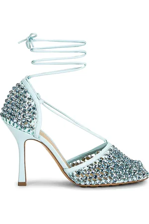 Bottega Veneta Web Sparkle Stretch Lace Up Sandals in Baby Blue
