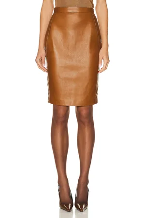 Saint Laurent Leather Skirt in Cognac