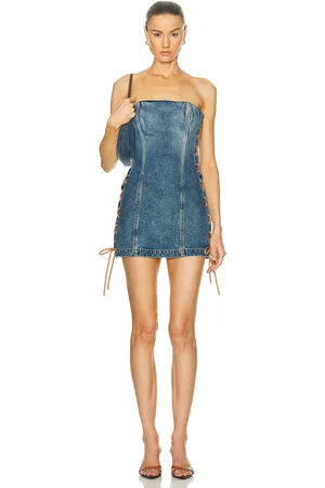 GRLFRND Alicia Laced Mini Dress in Denim-Medium