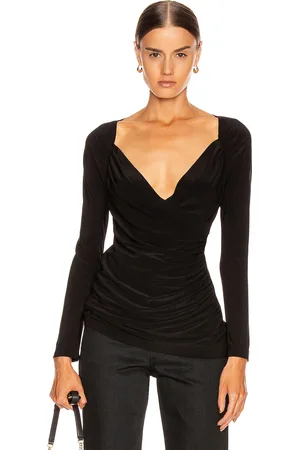 Norma Kamali Long Sleeve Sweetheart Side Drape Top in