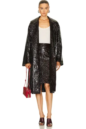 Bottega Veneta Croc Embossed Coat in Burgundy