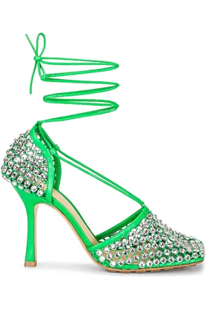 Bottega Veneta Sparkle Stretch Lace-Up Sandals in Green