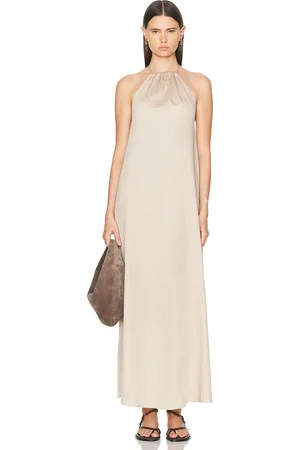 Leset Yoko Halter Maxi Dress in Tan