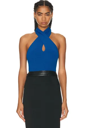 Alaïa Halter Bodysuit Top in Blue