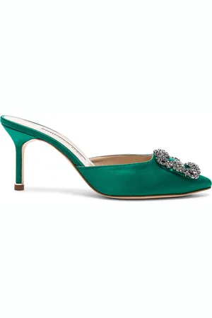 Manolo Blahnik Satin Hangisi 70 Mules in Green