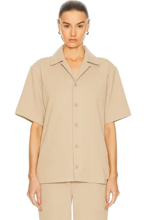 WAO Ribbed Knit Camp Shirt in Brown