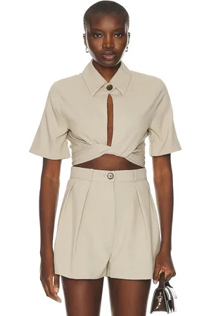 Matthew Bruch Collared Wrap Top in Taupe