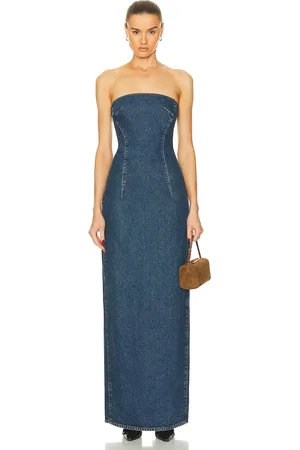 GRLFRND Lena Column Dress in Denim-Dark