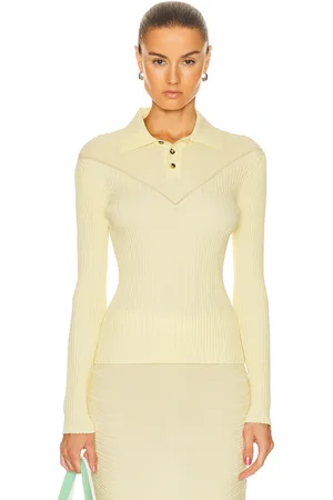 Bottega Veneta Cotton Moving Ribs Polo Top in Yellow