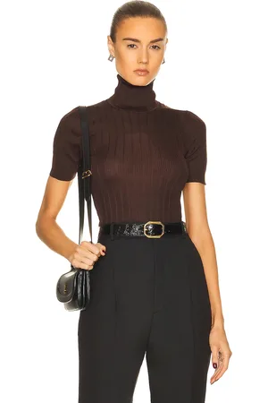 Saint Laurent Short Sleeve Turtleneck Sweater in Brown