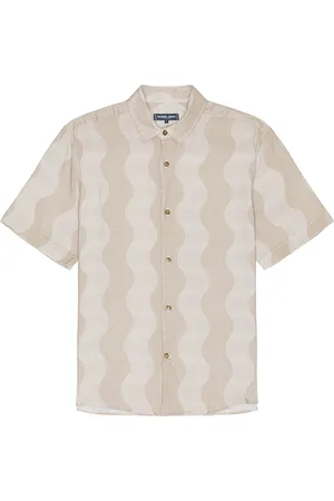 Frescobol Carioca Castro Cabana Stripe Linen Classic Shirt in Brown