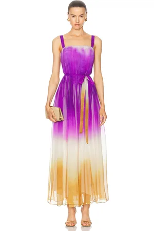 Oscar de la Renta Pintuck Detail Abstract Ombre Dress in Purple