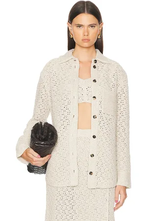 Bottega Veneta Long Sleeve Button Up Top in Beige