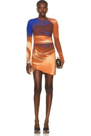 Simkhai Abby Long Sleeve Ruched Mini Dress in Rust