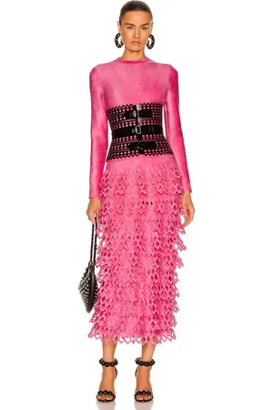 Alaïa Long Velvet Dress in Pink