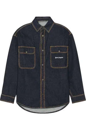Palm Angels Logo Wash Denim Shirt in Denim-Dark
