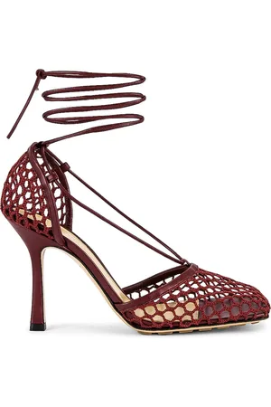 Bottega Veneta Web Stretch Lace Up Sandals in Burgundy