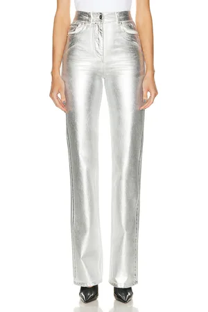 Salvatore Ferragamo Metallic Slim Straight Pant in Metallic Silver