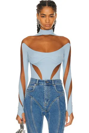 MUGLER Illusion Cut Bodysuit in Baby Blue