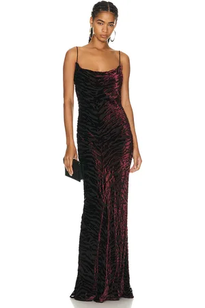 Saint Laurent Sleeveless Draped Gown in Burgundy