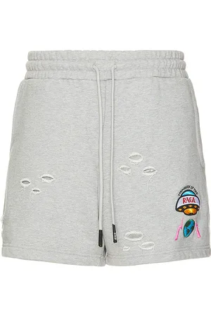 Members OF The Rage Distressed Small Logo Shorts in Grey