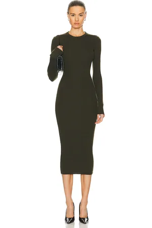 WARDROBE.NYC Ribbed Long Sleeve Dress in Olive