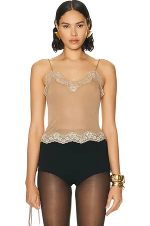 Saint Laurent Sheer Tank Top in Tan