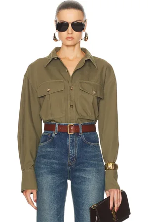 Saint Laurent Button Up Top in Olive