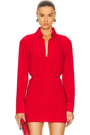 Norma Kamali Collar Stand Shirt in Red