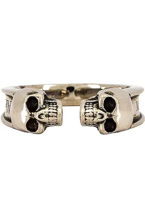 Alexander McQueen Twin Skull Ring in Metallic