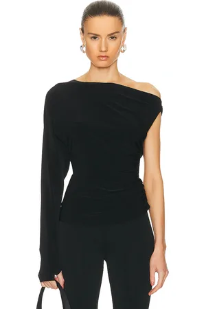 Norma Kamali One Sleeve Drop Shoulder Side Drape Top in