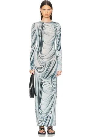 Paco rabanne Drape Printed Long Sleeve Dress in Blue