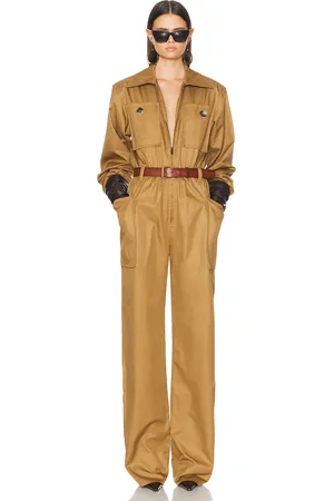 Saint Laurent Long Sleeve Jumpsuit in Tan