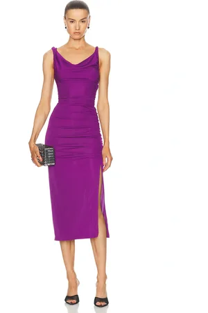 The Andamane Providence Detailed Shoulder Midi Dress in Purple