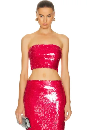 LAPOINTE Stretch Sequin Tube Top in Red
