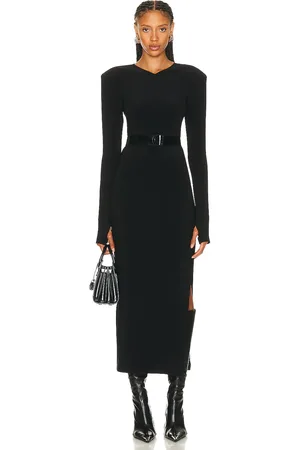 Norma Kamali Long Sleeve Shoulder Pad Side Slit Gown in