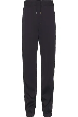 Saint Laurent Satin Detail Piping Sweatpants in Navy