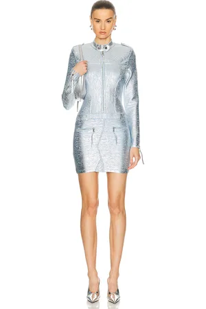 Retrofete Fenna Dress in Baby Blue,Metallic Silver