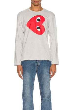 Comme des Garçons Sideways Heart Logo Longsleeve Tee in Gray