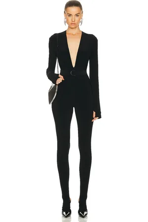 Norma Kamali Long Sleeve Deep V Neck Catsuit in