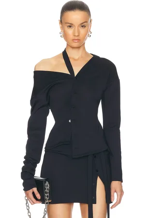 Jade Cropper One Shoulder Top in Navy