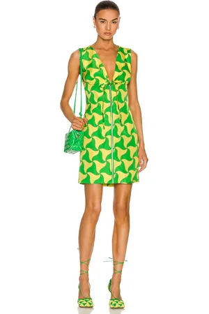 Bottega Veneta Parachute Silk Wavy Triangle Print Dress in Green