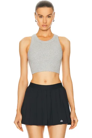 alo Seamless Delight High Neck Bra in Grey
