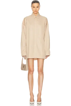 WARDROBE.NYC Drill Shirt Mini Dress in Beige