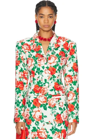 Rowen Rose Sable Printed Oversized Tailored Jacket in Cream