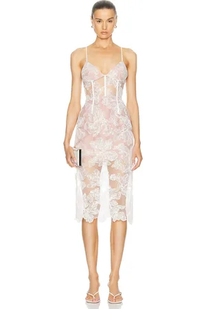 FLEUR DU MAL Sequin Floral Embroidered Midi Dress in