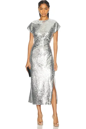 SIMON MILLER Argan Sequin Dress in Metallic Silver