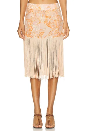Adriana Degreas Bulles De Mer Fringes Mini Skirt in Peach