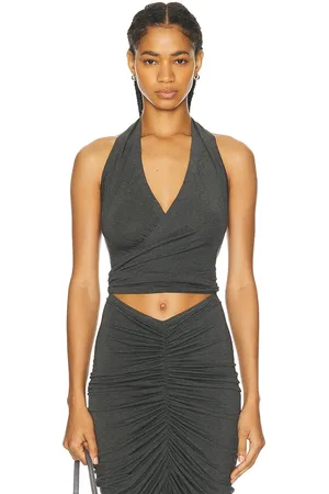 Norma Kamali Halter Wrap Top in Charcoal